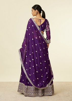 alt message - Mohey Women Purple Organza Lehenga with Embroidery image number 4
